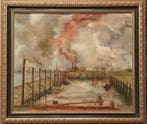 M. Nelissen (XX) - Escena industrial portuaria, Antiek en Kunst