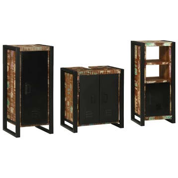 vidaXL Badkamermeubel Set 3 st Veelkleurig en Zwart, Huis en Inrichting, Verzenden, Nieuw