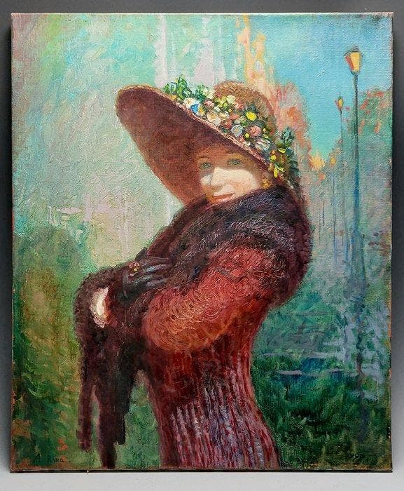 Rinat Animaev (geb. 1955) - Dame met hoed - Art Deco-stijl, Antiquités & Art, Art | Objets design