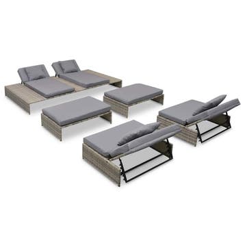 vidaXL 5-delige Loungeset met kussens poly rattan grijs, Verzenden, Nieuw, Loungeset