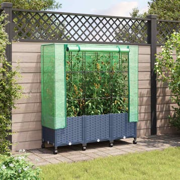 vidaXL Tuinschutting met Kasbedekking en Wielen 3 st Blauw, Tuin en Terras, Verzenden, Nieuw