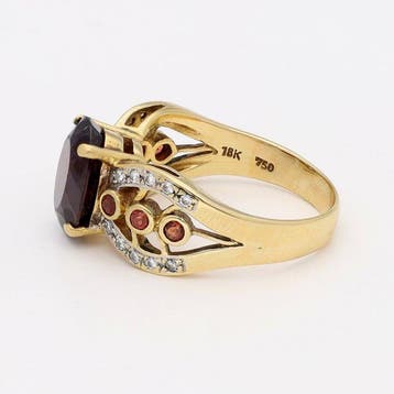 Bague - 18 carats Or jaune Grenat - Diamant, Handtassen en Accessoires, Ringen, Nieuw