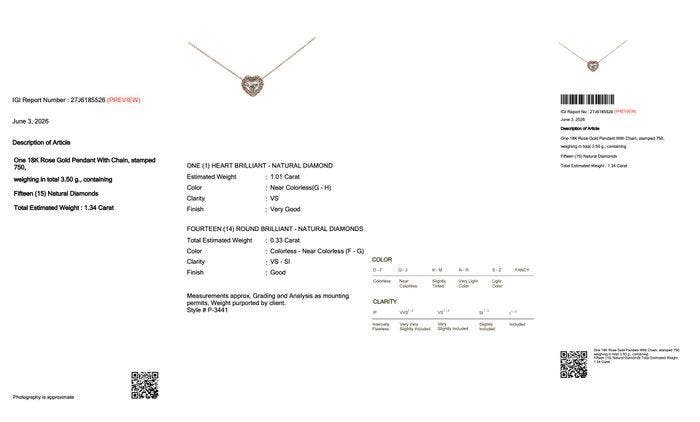 Ketting met hanger - 18 karaat Roségoud - 1.34ct. tw., Handtassen en Accessoires, Antieke sieraden