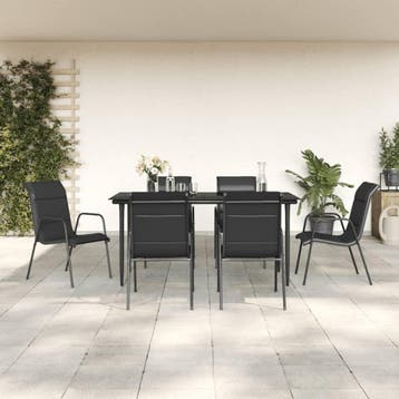 vidaXL 7-delige Tuinset textileen en staal zwart, Verzenden, Nieuw, Tuinset