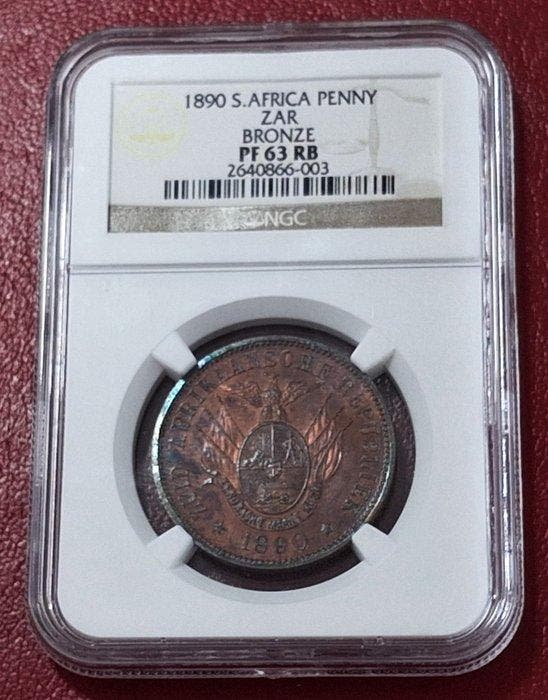 Zuid-Afrika. 1 Penny 1890 ZAR Transvaal 1P NGC PF63RB KEY, Timbres & Monnaies, Monnaies | Europe | Monnaies non-euro
