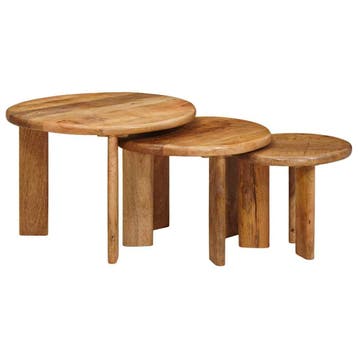 vidaXL Nesting Koffietafels 3 st Bruin Ø 54 x 40 cm Massief, Verzenden, Nieuw