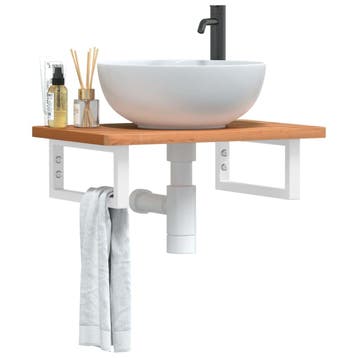 vidaXL Badkamer wandschap staal en massief beukenhout, Verzenden