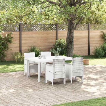 vidaXL Tuin Eettafel Set 5 st Wit Polt riet, Verzenden, Nieuw