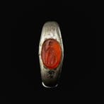 Oud-Romeins Zilver Zegelring met karneool Minerva-intaglio, Antiek en Kunst