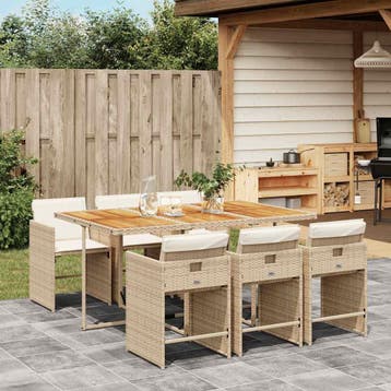 vidaXL 7-delige Tuinset met kussens poly rattan beige, Verzenden, Nieuw, Tuinset