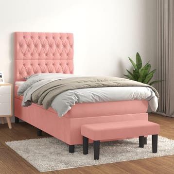 vidaXL Boxspring met matras fluweel roze 100x200 cm, Verzenden, Nieuw