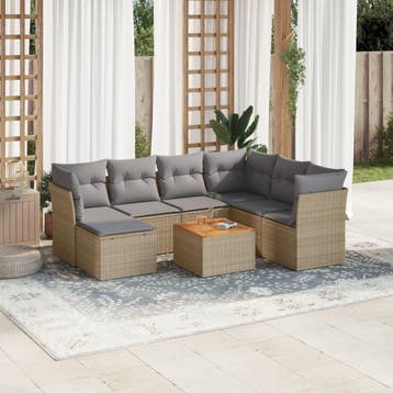 vidaXL 8-delige Loungeset met kussens poly rattan gemengd, Verzenden, Loungeset