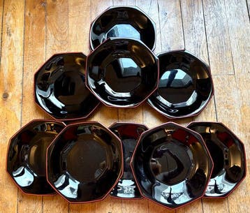 Assiette (9) - Arcoroc “Octime” black glass Plates - Verre
