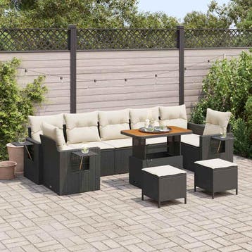 vidaXL Tuinbank Set Zwart en Crème poly rattan, Tuin en Terras, Verzenden, Nieuw