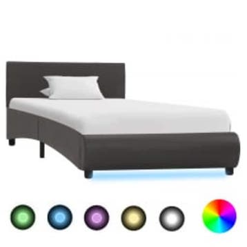 vidaXL Bedframe met LED kunstleer grijs 90x200 cm, Verzenden