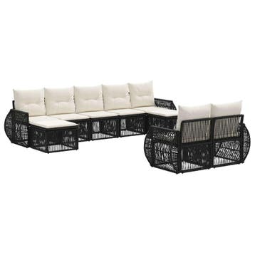 vidaXL Tuinbank Set 9 pcs Zwart en Crème Wit poly rattan, Verzenden, Nieuw