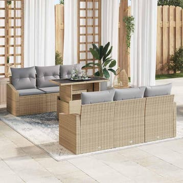vidaXL Tuinbank Set 7 st Beige poly rattan, Verzenden, Nieuw