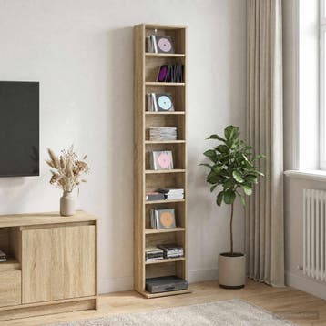 vidaXL CD Kast Sonoma Eiken 33 x 23,5 x 175 cm Bewerkt hout, Huis en Inrichting, Woonaccessoires | Cd- en Dvd-rekken, Verzenden
