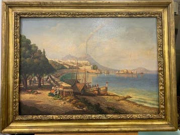 Italiaanse school (XIX) - Paesaggio, marina di Pozzuoli