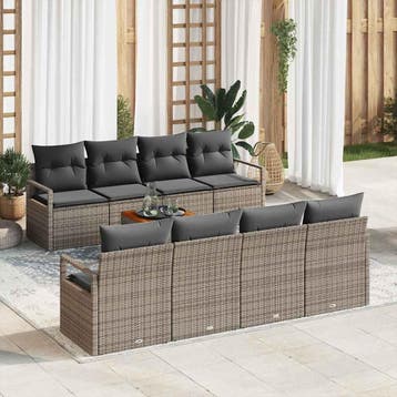 vidaXL Tuinbank Set 9 st Grijs poly rattan, Tuin en Terras, Verzenden, Nieuw