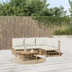 vidaXL 5-delige Loungeset met kussens bamboe crèmewit, Tuin en Terras, Verzenden, Nieuw, Loungeset