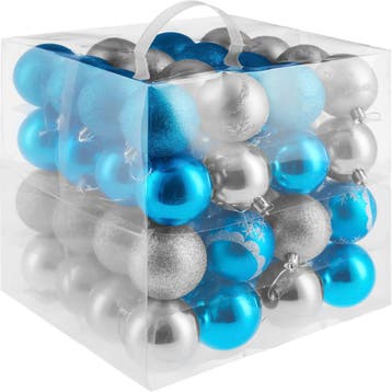 64 kerstballen onbreekbaar in zilver/blauw - zilver/blauw, Diversen, Verzenden, Nieuw