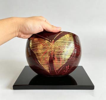 Japanse Wajima (Wajima-nuri) houten fruitschaal, goudblad