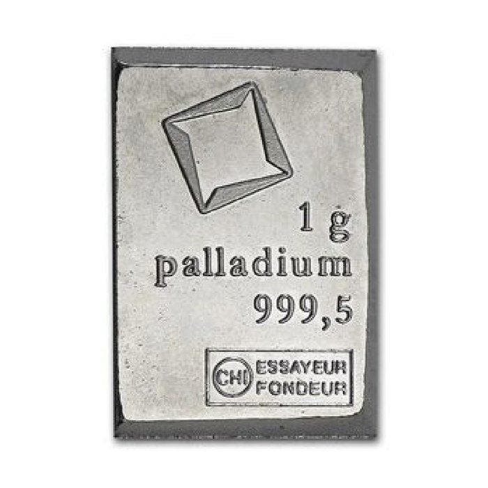5 gram - Palladium .999 - 5 x 1g Valcambi Suisse Palladium, Timbres & Monnaies, Métaux nobles & Lingots