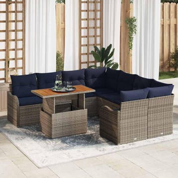 vidaXL Tuinbank Set 9 st 8-Aantal zitplaatsen Grijs en, Tuin en Terras, Verzenden, Nieuw