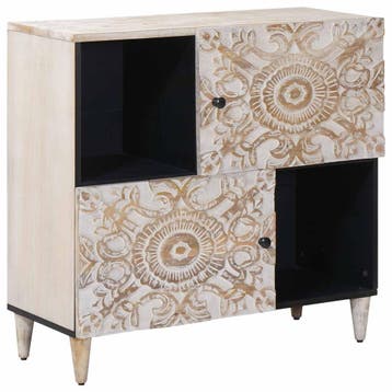 vidaXL Dressoir met opslag Wit 80 x 33,5 x 75 cm Massief, Verzenden