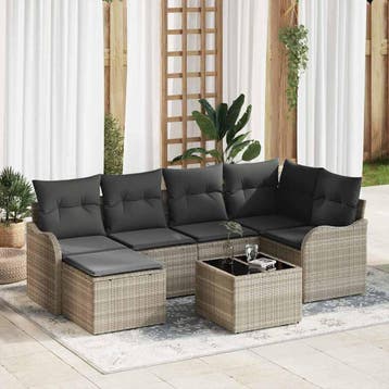 vidaXL Tuinbank Set 7 st Lichtgrijs poly rattan, Verzenden, Nieuw