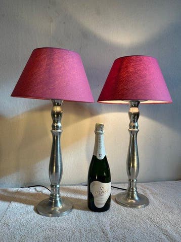 Tafellamp (2) - elegance - Chroom, Staal, Textiel - Set