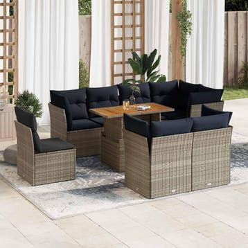 vidaXL 9-delige Loungeset met kussens poly rattan grijs, Verzenden, Nieuw, Loungeset