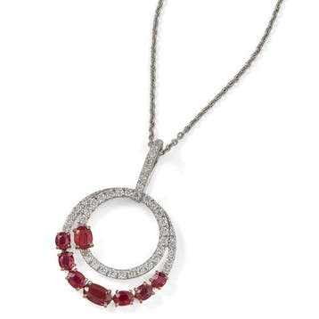 Halsketting - 14 karaat Witgoud - 1.57ct. tw. Robijn -, Nieuw