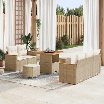vidaXL Tuinbank Set 8 pcs Beige poly rattan, Verzenden, Nieuw