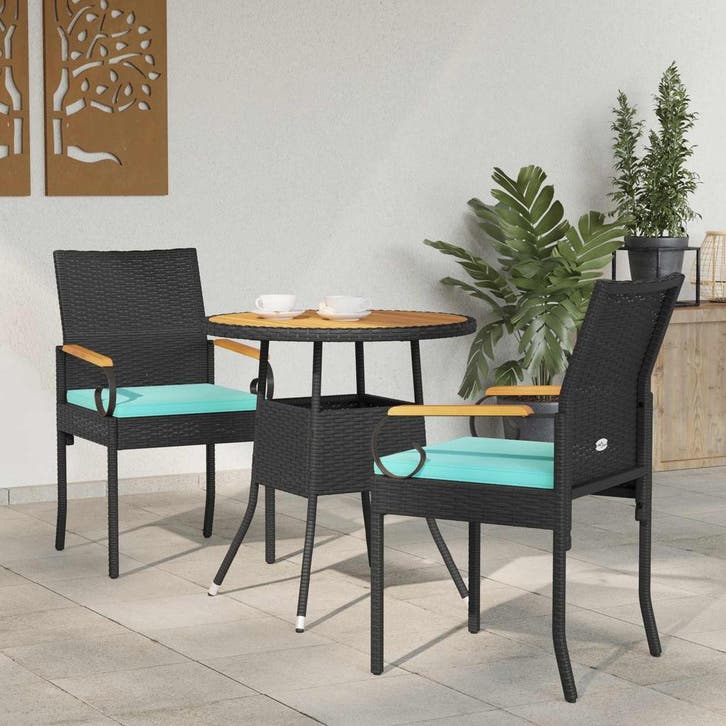 vidaXL Tuinstoelen 2 pcs Zwart en Turkoois Poly Rattan en, Tuin en Terras, Tuinstoelen, Nieuw, Verzenden