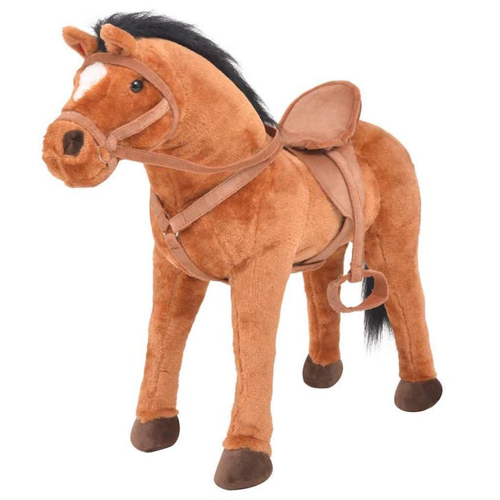 vidaXL Speelgoedpaard staand pluche bruin, Enfants & Bébés, Jouets | Peluches, Envoi