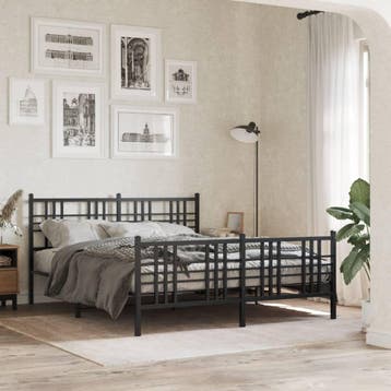 vidaXL Bedframe met hoofd- en voeteneinde metaal zwart, Verzenden