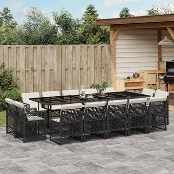 vidaXL 15-delige Tuinset met kussens poly rattan zwart, Verzenden, Tuinset