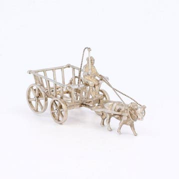 D.J. Aubert - Beeldje - Paard en wagen - .835 zilver