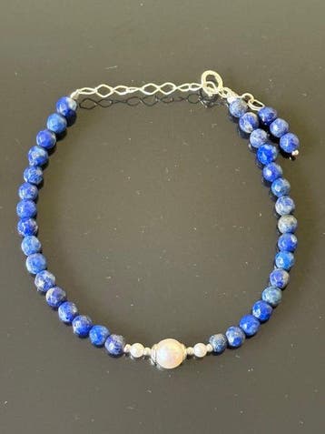 Parel - Zilver - Armband - Akoya parels,lapis lazuli
