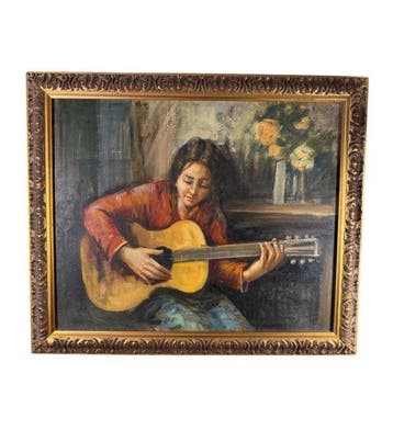 École italienne (XX) - Giovane donna con chitarra - XL