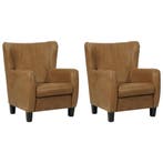 Set van 2 Leren fauteuils Hug - Kenia Brown (bruin) - Poten, Nieuw, Ophalen of Verzenden, 75 tot 100 cm, Leer