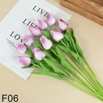 Tulpen fuchsia wit purple real touch foam 33 cm bundel ca., Huis en Inrichting, Woonaccessoires | Kunstplanten en Kunstbloemen