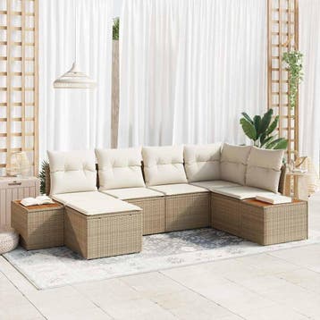 vidaXL Tuinbank Set 7 st 6-Aantal zitplaatsen Beige en Crème, Verzenden, Nieuw