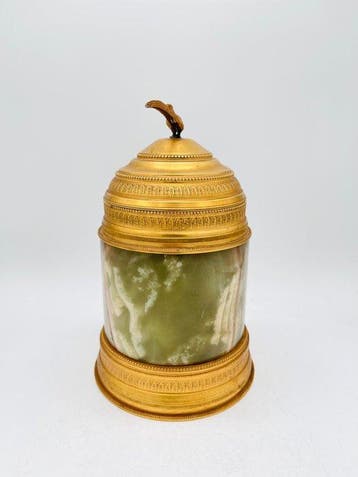 Pot - verguld metaal, Onyx - Onyx-pot met fazant