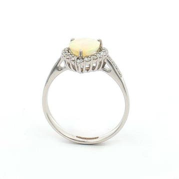 Bague - 14 carats Or blanc - 1.00ct. tw. Opale - Diamant -