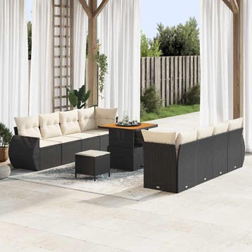 vidaXL Tuinbank Set 11 st Zwart poly rattan, Verzenden