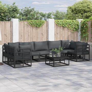 vidaXL Tuinbank Set 8 st Zwart Aluminium, Verzenden, Nieuw