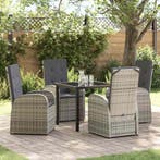 vidaXL Tuin Eettafel Set met kussen 5 pcs Grijs poly rattan, Verzenden